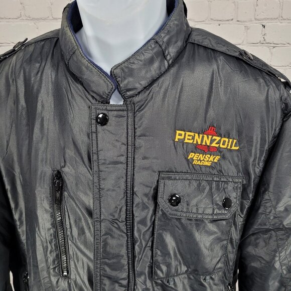 VTG Pennzoil Penske Racing Black Insulated Zip Bomber Puffer Jacket Medium M - Picture 8 of 16